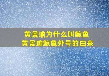 黄景瑜为什么叫鲸鱼 黄景瑜鲸鱼外号的由来